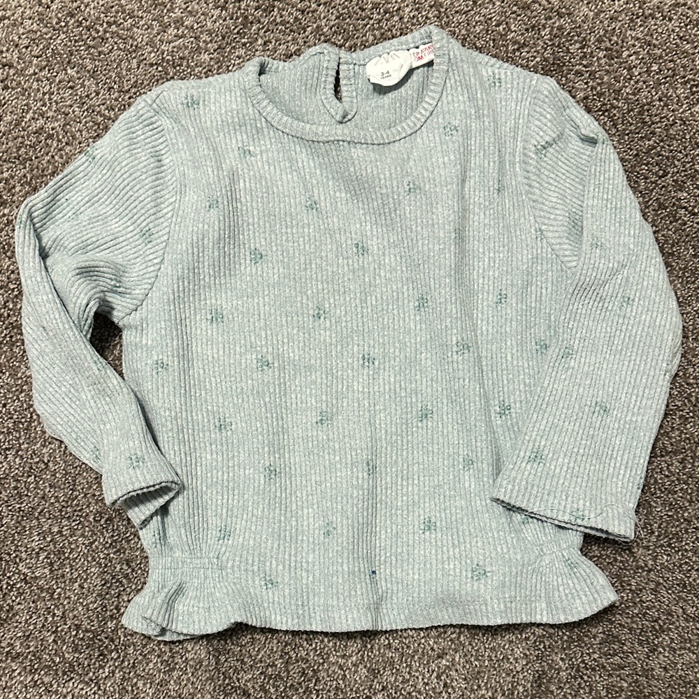 Blue Ribbed Long Sleeve Top